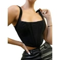 thumbnail image 3 of Qmyliery Women's Sleeveless Bustier Crop Tops, Sexy Square Neck Solid Color Boned Strap Corset, 3 of 5