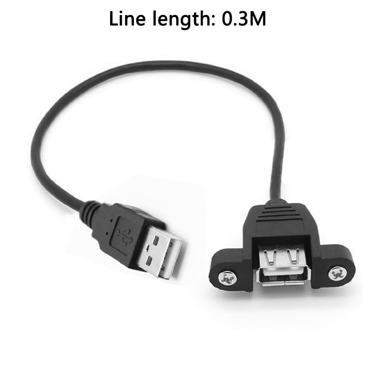 Connectors USB A Type Male to F Female Extension Cable w/Screw for Panel Mount Type Cable 20cm 50cm 1m 2m 3m Black Cable Length: 1m