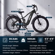 ESKUTE C300 Electric Bike for Adults, 750W Peak Motor, 20MPH Fast Ebike, 48V 20.8Ah Battery Up to 80 Miles, 26x4.0 Fat Tire, Full Suspension, 8-Speed Black, UL2849