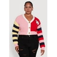 thumbnail image 2 of Womens Plus Size Daisy Color Blocked Striped W Initial Cardigan, 2 of 5