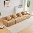 thumbnail image 2 of 4-Seat Boneless Sofa,High-Quality Teddy Fabric,No assembly required Curved armrest,Anti-slip Design,32D High Density Sponge Full Compression Vacuum Packag,For Studies Iiving Rooms,Camel, 2 of 5