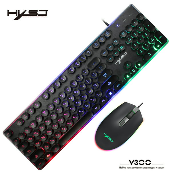 HXSJ V300 USB Wired Gaming Keyboard Backlight Steampunk Keys + Wired Gaming  Mouse Anti-Slip 1600DPI with Backlight Keyboard and Mouse Combo