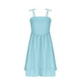 thumbnail image 6 of lcziwo Girls Spaghetti Strap Smocked Dress Layered Beach Sundress A-Line Midi Dresses Blue 10-11 Years, 6 of 8