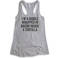 thumbnail image 1 of I'm A Riddle Wrapped In Bacon Tank Top, Ladies Racerback Tank Top, Bacon Tank, Taco Tank, Heather Gray, XX-Large, 1 of 3