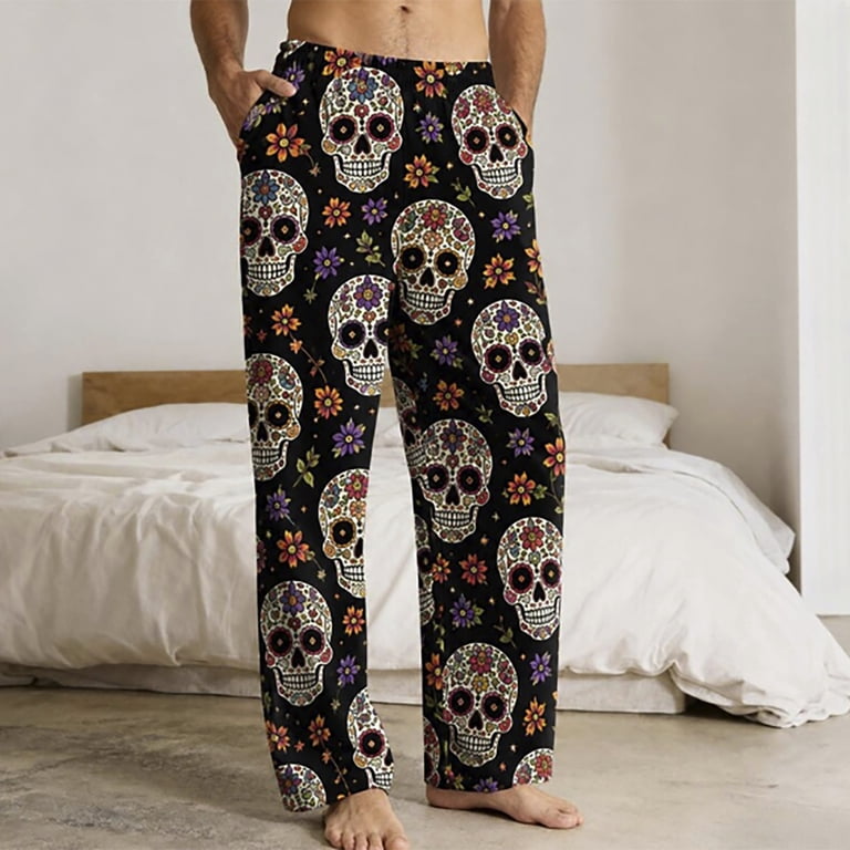 Rhuody Halloween Pants For Men Straight Leg Sleepwear Cartoon Graphic ...