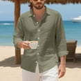 thumbnail image 2 of Mens Shirts Mens Summer Linen T Shirts Casual Button Down Shirts Long Sleeve Collared Tees, 2 of 8