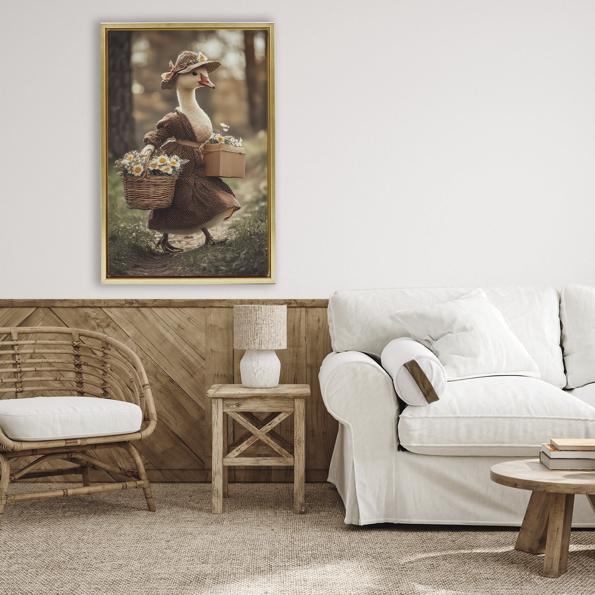Stupell Industries Mother Goose with Flowers Gold Framed Floater Canvas Wall Art, design by The Wands Want