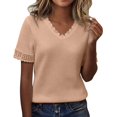 thumbnail image 2 of Endives Women's Short Sleeved T Shirt V Neck Thin Basic Tee Comfortable Tee Summer Beige, 2 of 6