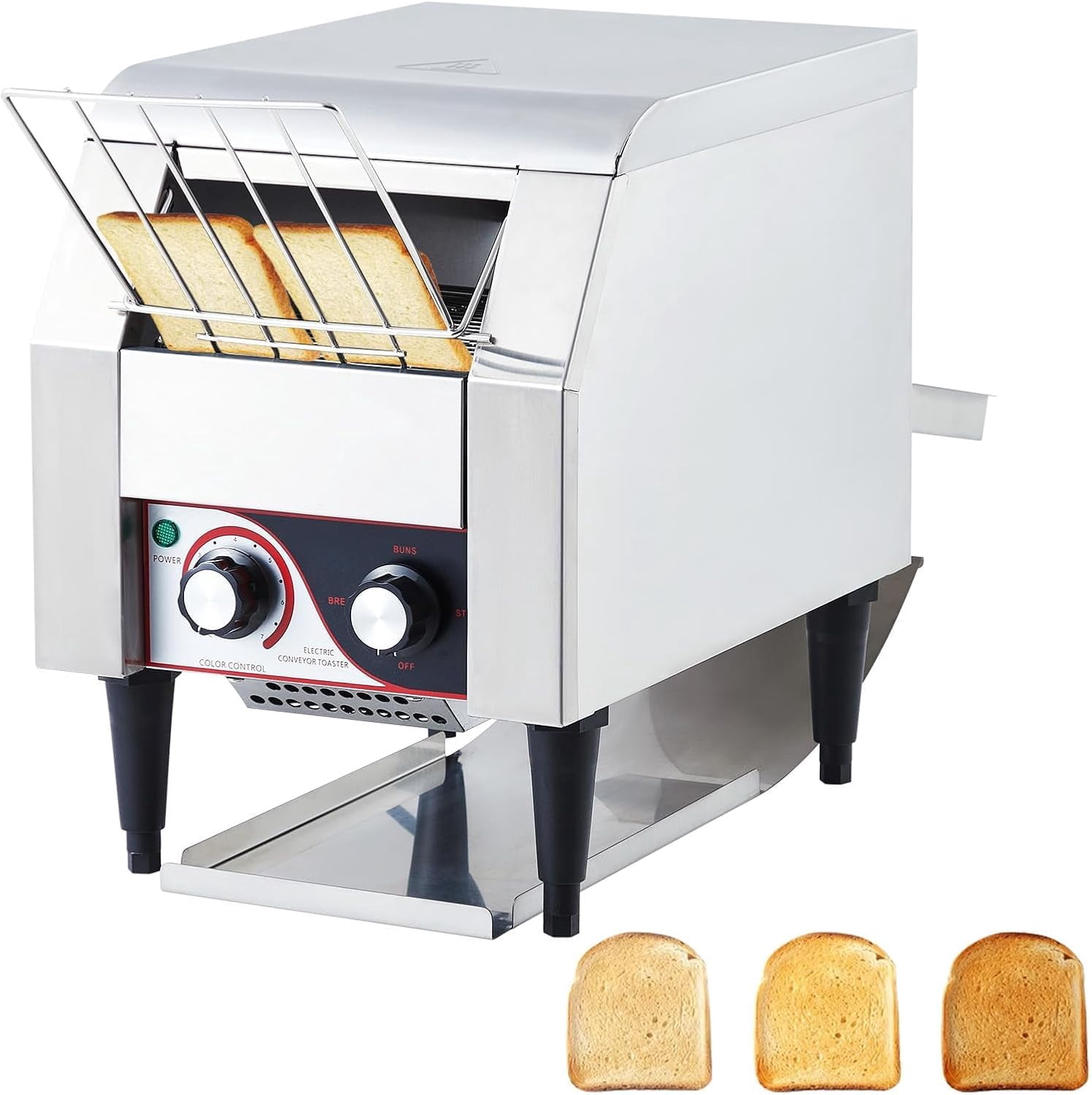 Acekid Commercial Conveyor Toaster 1700W 450 Slices/Hour Stainless Steel Toaster Oven Dual Heating 7-Speed Belt B