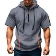 thumbnail image 2 of BiZtdJrK Mens Casual Quarter Zip Pullover Hoodies Lightweight Workout Short Sleeve Sweatshirts Solid Color Hooded Shirts with Pocket Gray XXXL, 2 of 5