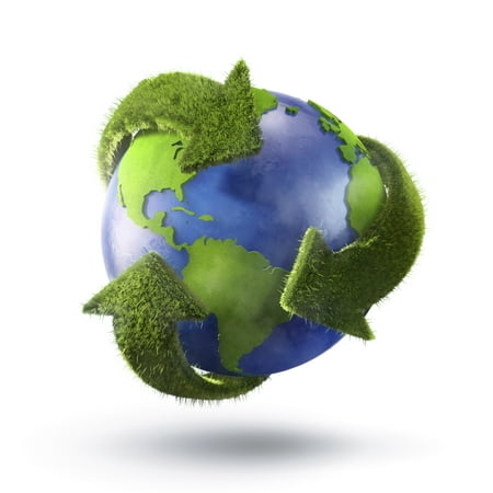 3d Rendering Of Planet Earth Surrounded By The Recycle Symbol