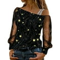 thumbnail image 1 of Top de manga larga con hombros descubiertos y malla para mujer - Blusa con estampado de lentejuelas - Moda informal para fiestas y salidas, 1 of 3
