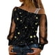 thumbnail image 1 of Top de manga larga con hombros descubiertos y malla para mujer - Blusa con estampado de lentejuelas - Moda informal para fiestas y salidas, 1 of 3