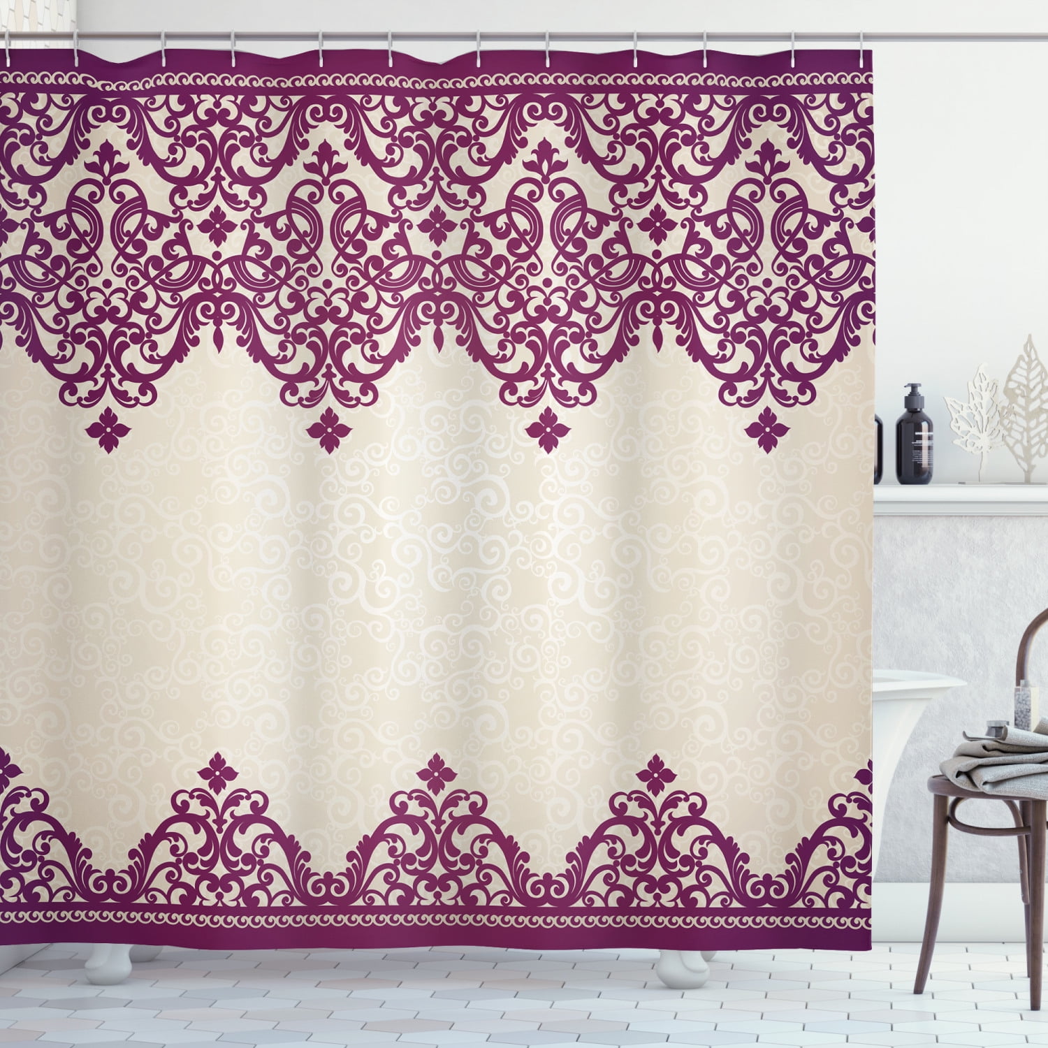 Turkish Pattern Shower Curtain, Old Fashioned Borders with Spiral and