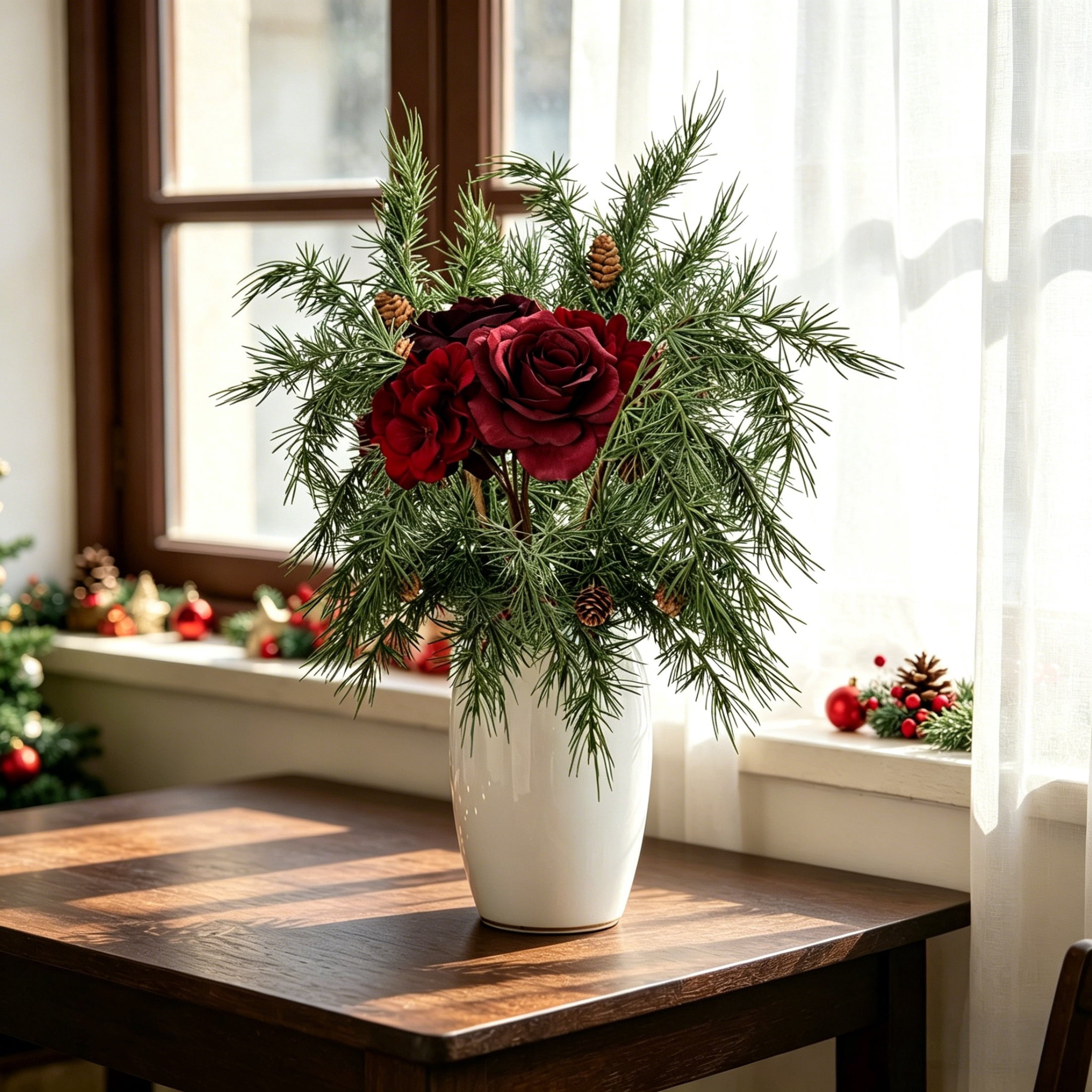 Red Hydrangea and Rose Decorative Christmas Picks, 17", 6 Count, by Holiday Time