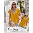thumbnail image 6 of HUBERY Women Lace Spliced V Neck Tiered Ruffle Sleeve Solid Color Top, 6 of 7