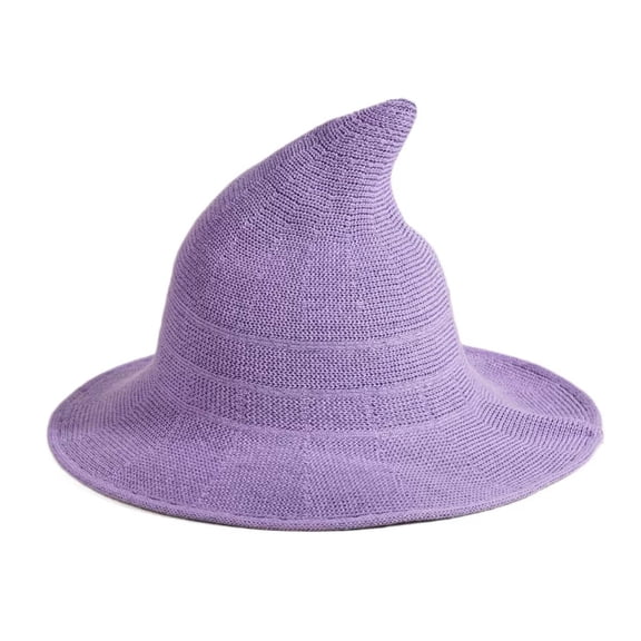 TEAJOPSUU Women's Halloween Witch Hat Knitted Pointed Wizard Hat for Party Vacation Holiday Purple