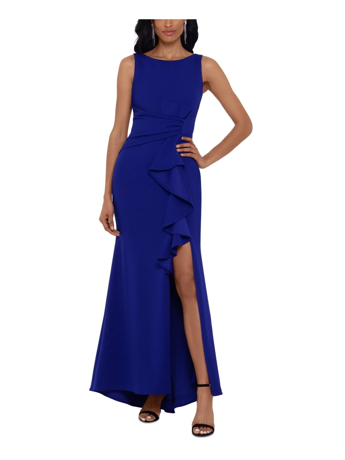 Womens Ruched Side Slit Formal Dress 