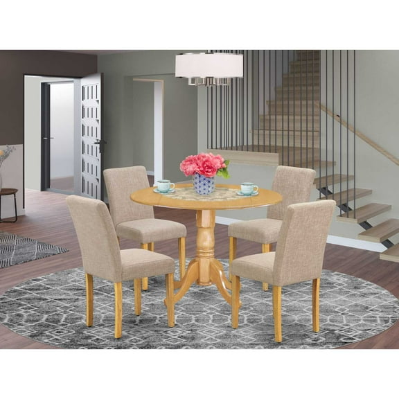 East West Furniture Dining Room Set Oak, DLAB5-OAK-04
