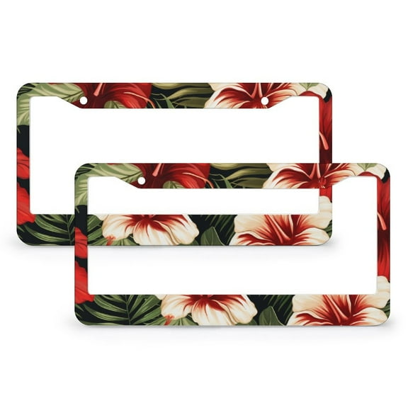 License Plate Frame Merry Christmas Hibiscus Flowers License Plate Cover Frame 2 PCS Tropical Hawaiian Floral Quality Aluminum License Plate Frames for Women Men US Vehicles