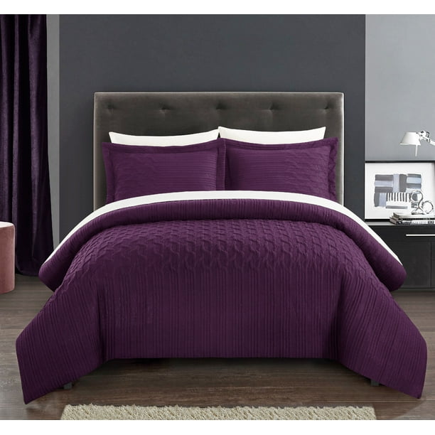 Chic Home Jas 3Piece Embossed Comforter Set, King, Plum