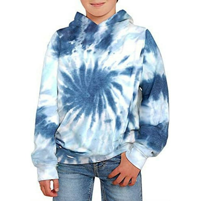 Girls Tie Dye 3D Print Hooded Pullover Sweatshirt with Front Pocket for Spring and Autumn Fashion
