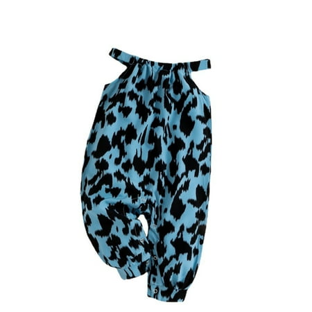 

Newborn Baby Girl Clothes Infant Girl Outfits Sleeveless Romper Leopard Print One Piece Jumpsuit Headband 2PCS Clothing Blue 3-6 Months