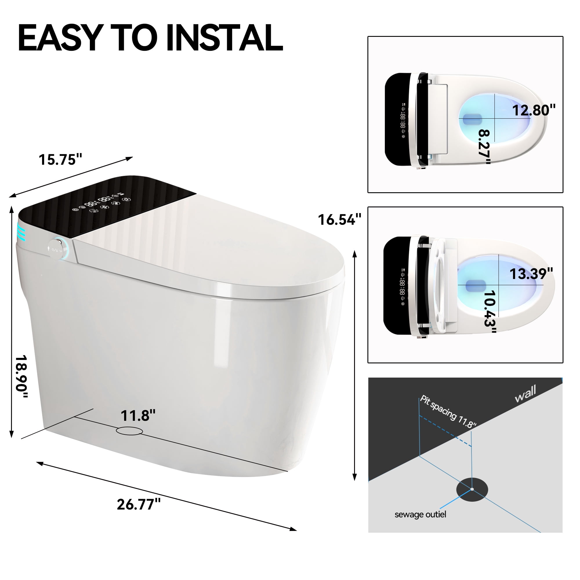 Leumius Smart Toilets with Built-in Bidet,Intelligent Toilet with Heated Bidet Seat,Auto Open/Close Seat,Dryer and Warm Water