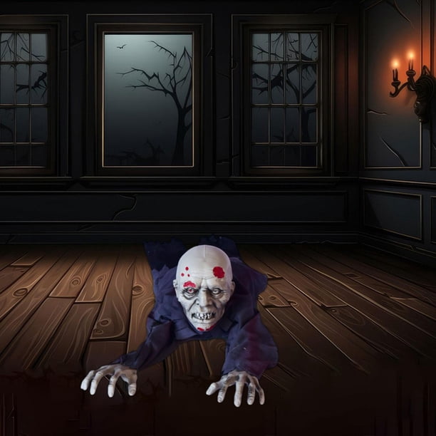 Accesorio de terror eléctrico de Halloween con sonido de fantasma gateante y control de sonido, 51 pulgadas de largo, para decoraciones de interior y Gris