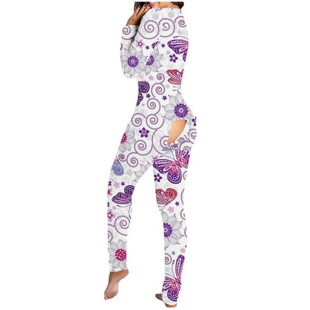 

Pianpianzi Button Front Pajamas for Women Lace Pajama Set for Women Sleepwear Bottoms for Women Women s Button-down Butterfly Print Functional Buttoned Flap Adults Jumpsuit