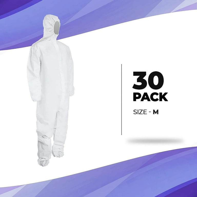 AMZ Medical Supply Disposable Coveralls for Men & Women Small, 5 Pack of 60  GSM Microporous White Hazmat Suits Disposable. Disposable Hazmat Suit with