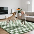 thumbnail image 3 of Area Rugs for Bedroom Living Room,4x6 Green and White Fluffy Soft Checkered Rug Fuzzy Shag Shaggy Carpet, Indoor Plush Floor Rugs for Kids Boys Girls Teen Dorm Nursery Home Decor, 3 of 14