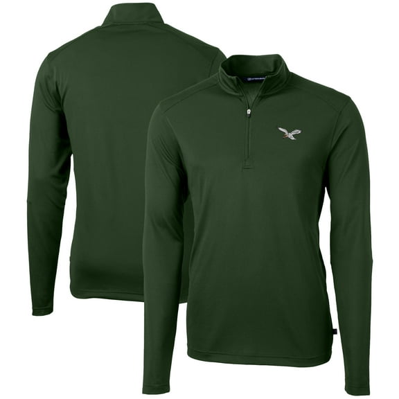 Men's Cutter & Buck Hunter Green Philadelphia Eagles Virtue Eco Pique Recycled Quarter-Zip Pullover