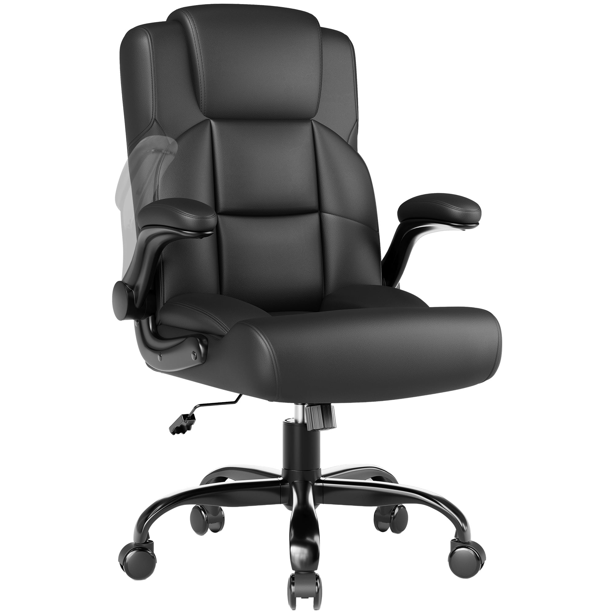 JONPONY Leather Office Chair, Big and Tall Office Chair 400LBS Wide Seat Ergonomic Computer Desk Chair High Back Executive Leather Chair Adjustable Task Chair Lumbar Back with 1-Year Warranty, Black