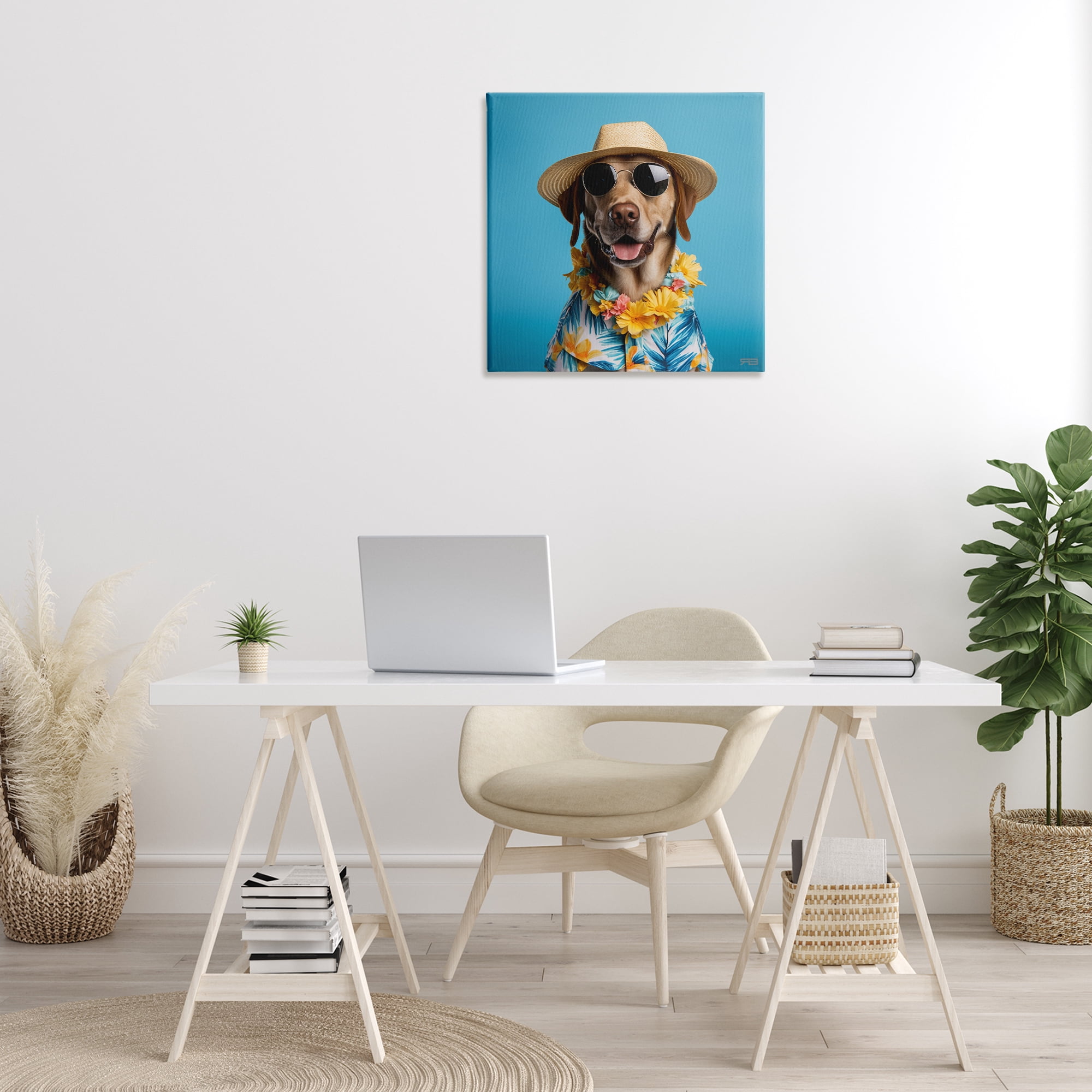Stupell Industries Dog with Aloha Shirt Animals & Insects Painting Gallery Wrapped Canvas Art Print Wall Art, 24 x 24