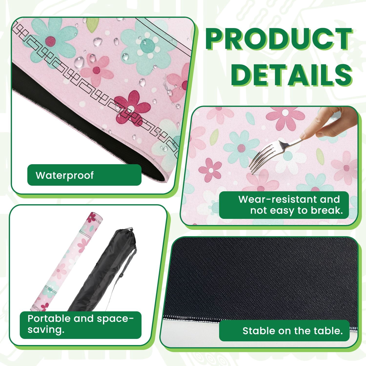 Mahjong Mat 31.5" x 31.5" Pink Floral Mint Green Red Flowers Leaves Soft Pink Non-Slip Noise Reduction American Mahjong Tiles Table Cover for Dominoes Poker Card Board Games Gift