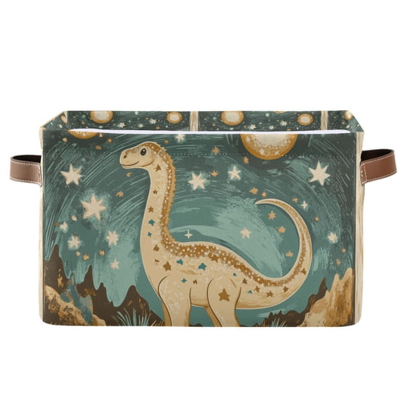 Yayeee Canvas Storage Basket with Handles for Shelves Fabric Bins Closet Organizer, Dinosaur with Stars