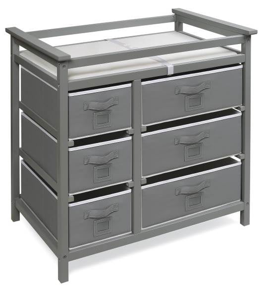 Badger Basket Modern Baby Changing Table with Six Baskets, Gray