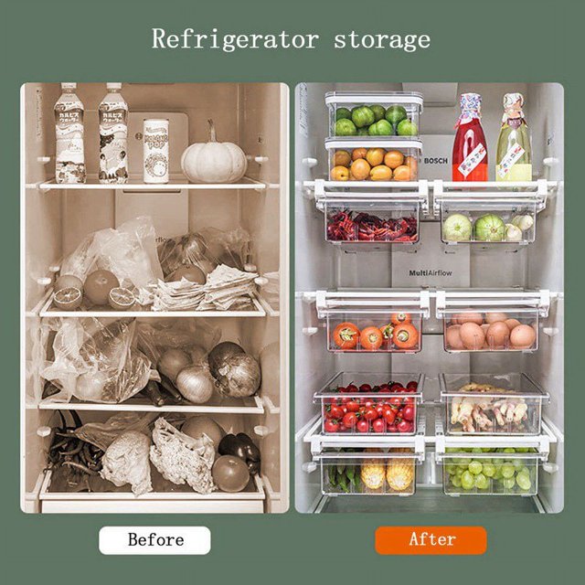 ✨Promotion✨ Refrigerator Drawer Storage Box Food Fresh-keeping Container Saving Space Basket Fridge Shelf Holder for Home Kitchen 1 Partition