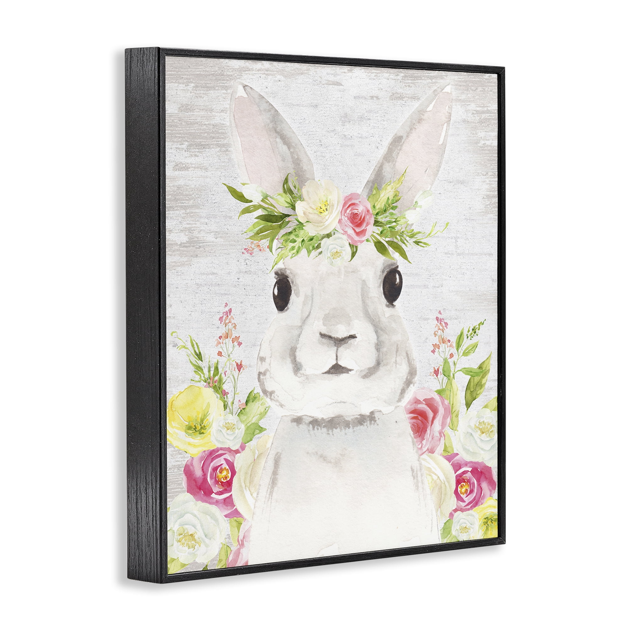 Rustic Easter Bunny Flower Crown Spring Bouquet Black Framed Giclee Art, 24 x 30, By Lettered and Lined