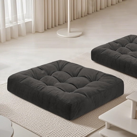 Meditation Floor Pillow 22×22 Inch 2 Pack Large Floor Cushions for Adults Square Tufted Corduroy Floor Pillows for Yoga Living Tatami Room Dark Grey