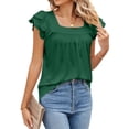 thumbnail image 4 of HUBERY Women Square Neck Tiered Ruffle Sleeves Ruched Solid Color Top, 4 of 5