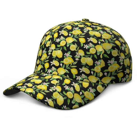 Dad Hat Lemon Lover Fresh Yellow Summer Fruit Adjustable Baseball Cap with Cute Retro Vintage Floral Pattern