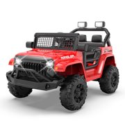 Erinnyees Ride on Jeep Car 12V Kids Electric Vehicles with Parent Remote Control, Safety Belt,Forward and Reverse Functions,Battery Powered,Spring Suspension,Music and Lights-Red