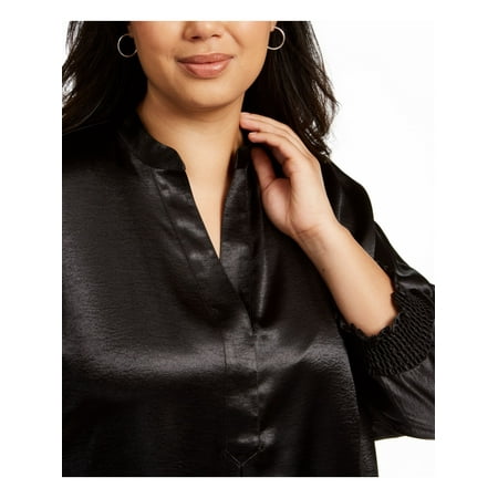 ANNE KLEIN Womens Black 3/4 Sleeve V Neck Tunic Top Plus 2X