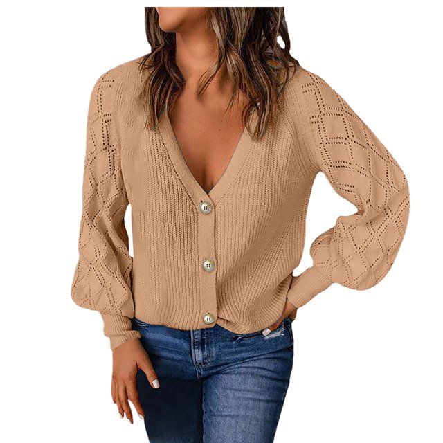 TINZ Women's Fall Solid Color Check Sleeve Sweater Coat Women's Loose Cardigan Sweater Front Open Coat Heart Print Cardigan Knit Jackets for Women Open Front