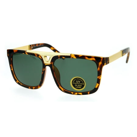 SA106 Mens Tempered Glass Lens Mobster Mafia Flat Top Luxury Gangster Sunglasses Tortoise