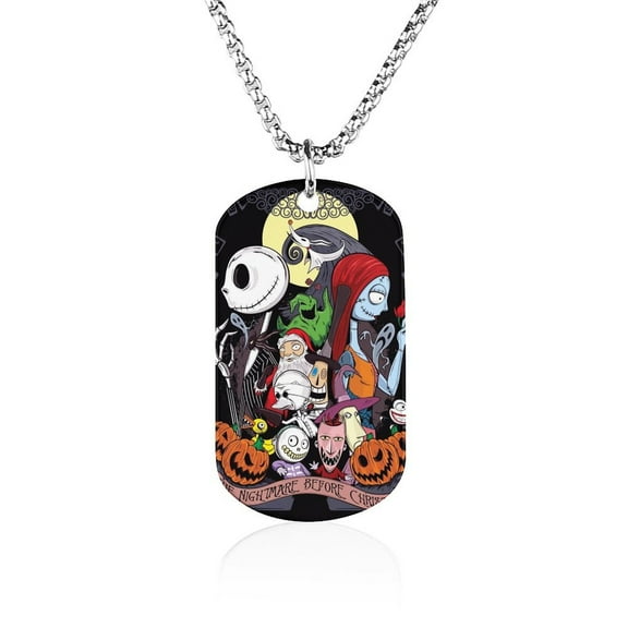 Printed Tag Stainless Steel Necklace, The Nightmare Before Christmas Pendant Chain Best Gift for Men Women Decoration