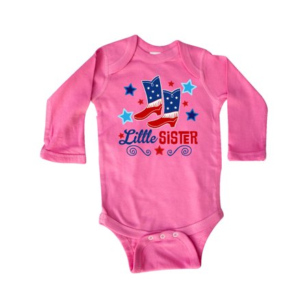 

Inktastic Little Sister Cowgirl 4th of July Gift Baby Girl Long Sleeve Bodysuit
