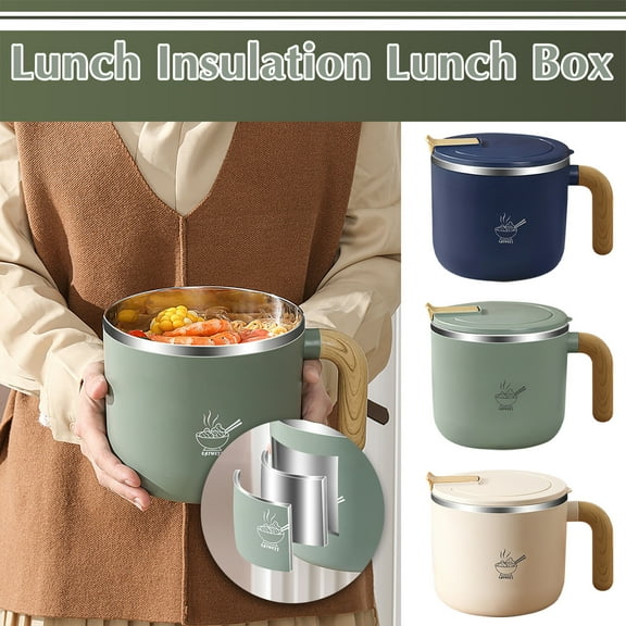 304 Stainless Steel Thermal Lunch Box | Large-Capacity Food Storage Container with Handle | Instant Noodles Bowl Cup with Lid | Leak-Proof Bento | Includes 1